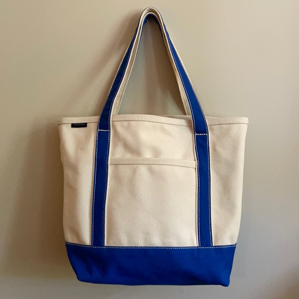 Lands End Medium Open Top Canvas Tote Blue